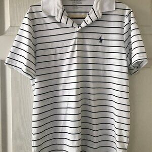 Polo Ralph Lauren Performance Polo Shirt | Size Small | White & Navy Striped